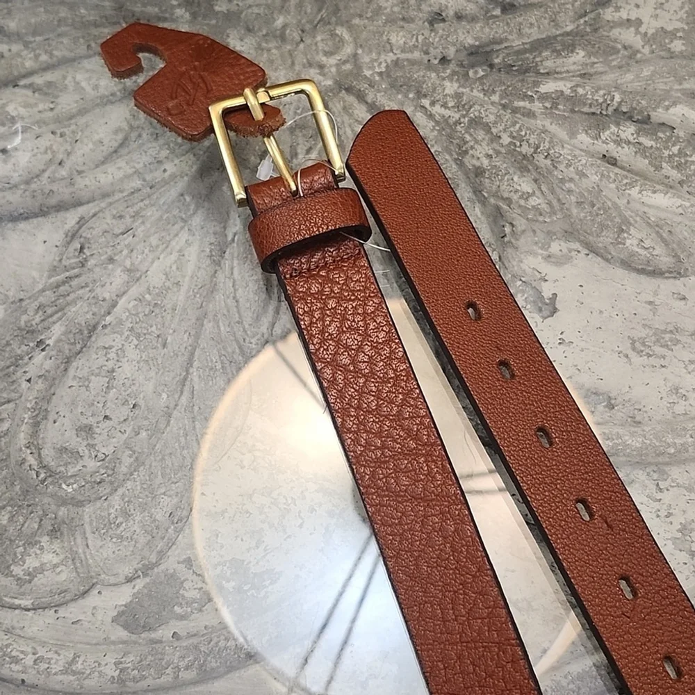 Brown men's Needle Point Leather Belt with Gold Buckle 33 - 39 new Large